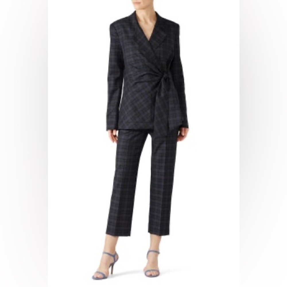 Tibi Marvel Plaid Wool Blend Tie Waist Blazer Jacket Size 10 - Picture 5 of 12